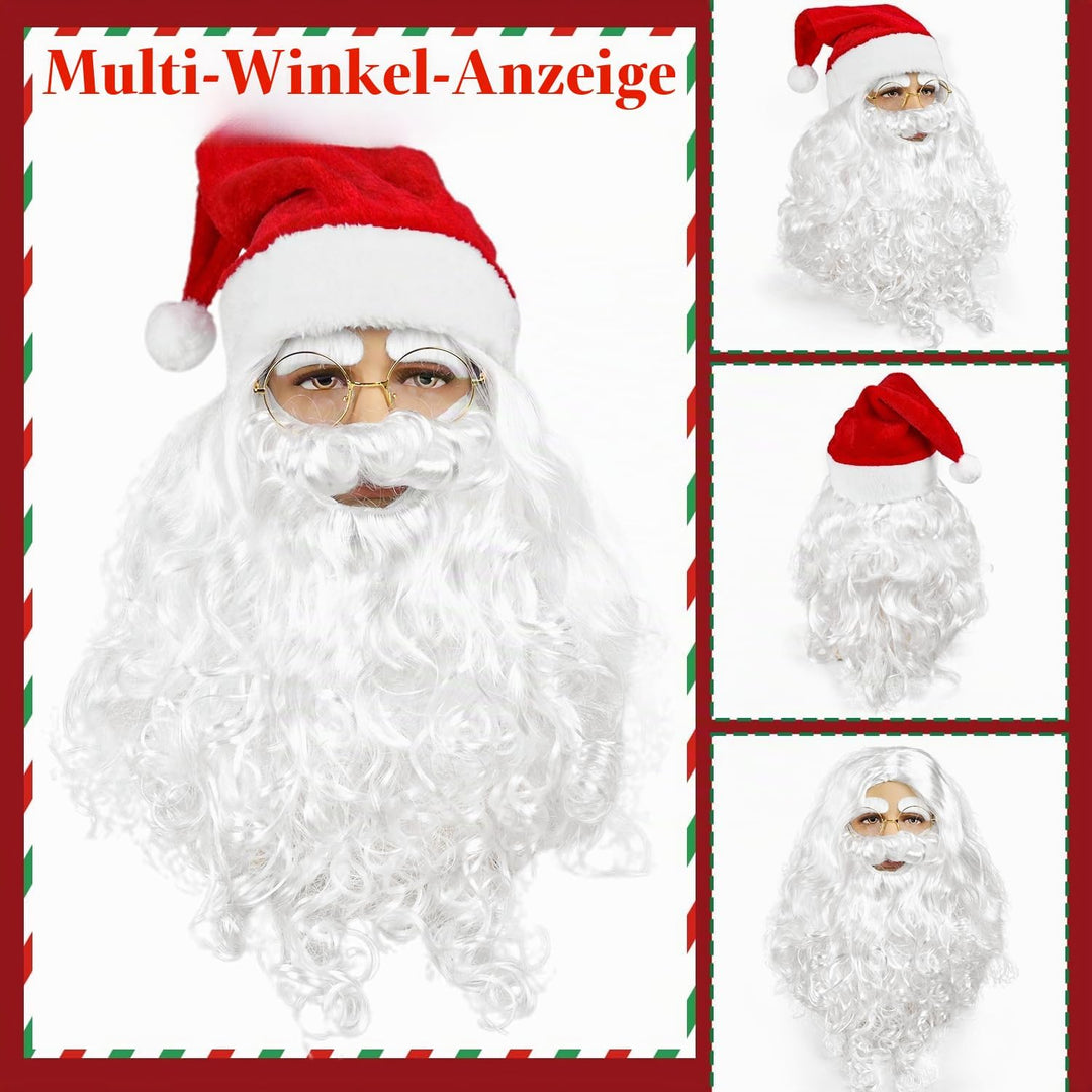 iZoeL Weihnachtsmann kostüm Herren Damen, Weihnachtsmann Perücke Bart Mütze Handschuhe Weihnachtsman