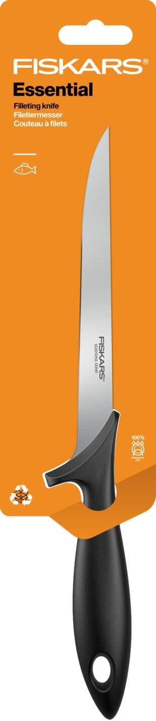 Fiskars Filetiermesser mit flexibler Klinge, Essential, Gesamtlänge: 30 cm, Edelstahl / PP-Kunststof