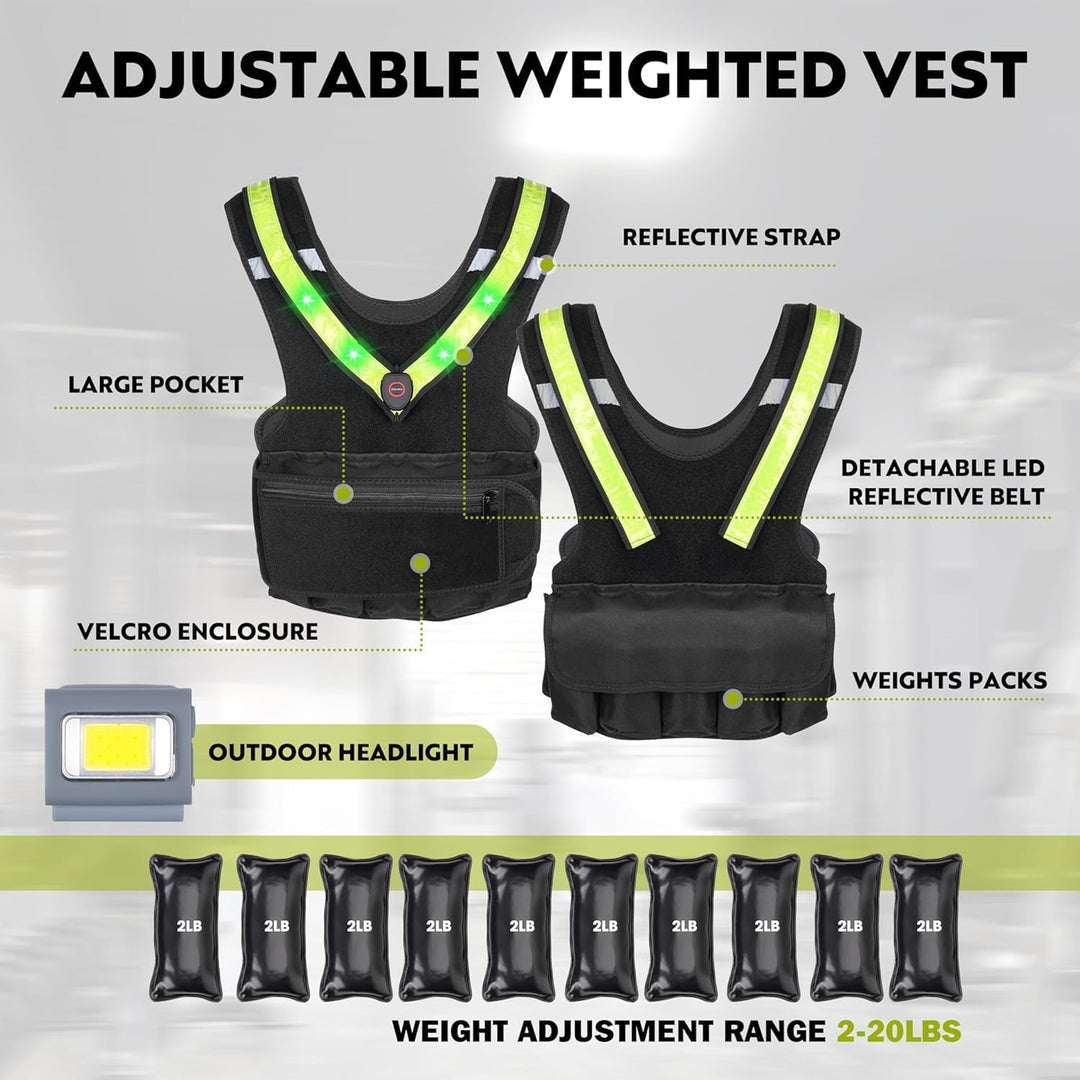 Gewichtsweste für Damen Weighted Vest für Sport und Laufen mit reflektierendem LED Gürtel und Aussen