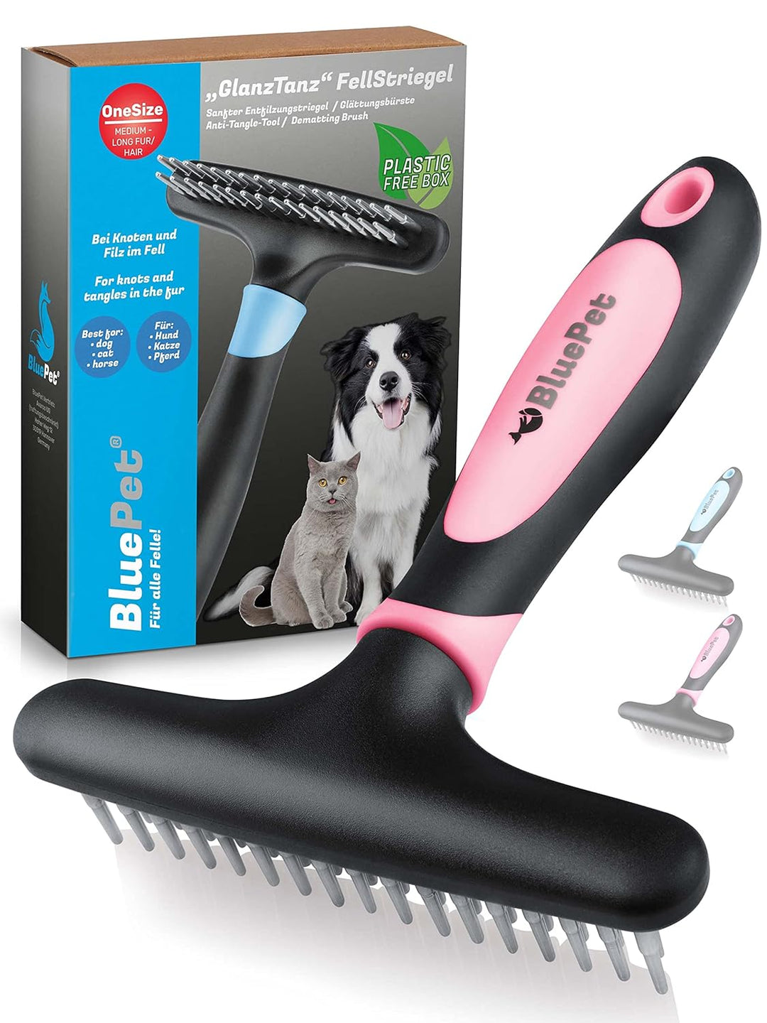 BluePet Fellentwirrer Entfilzer für Langhaar Hunde & Katzen I Hochwertiger Hundestriegel mit zwei Re