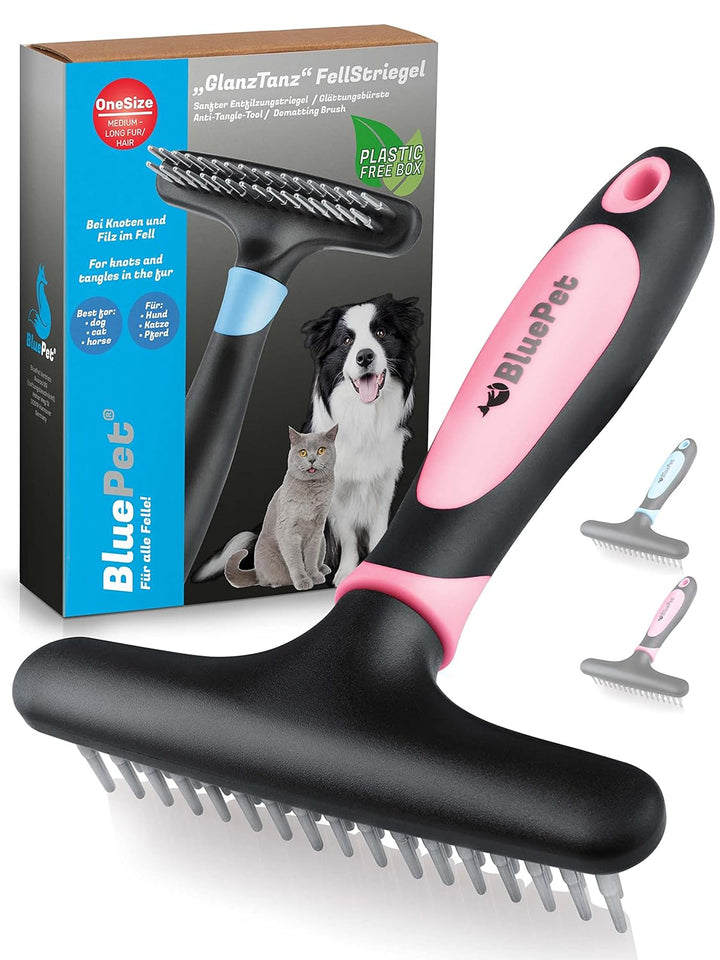 BluePet Fellentwirrer Entfilzer für Langhaar Hunde & Katzen I Hochwertiger Hundestriegel mit zwei Re