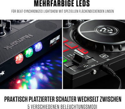 Numark Party Paket - Party Mix Live DJ Controller Mischpult mit eingebauten Lautsprechern, Lichtshow