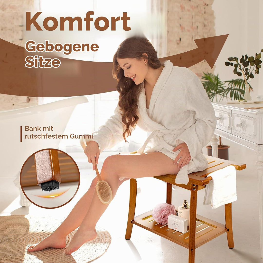 Utoplike Bambus Dusche Bank für Innen, Braun Badezimmer Hocker mit Griffen, Lagerung Regal, Holz Bad