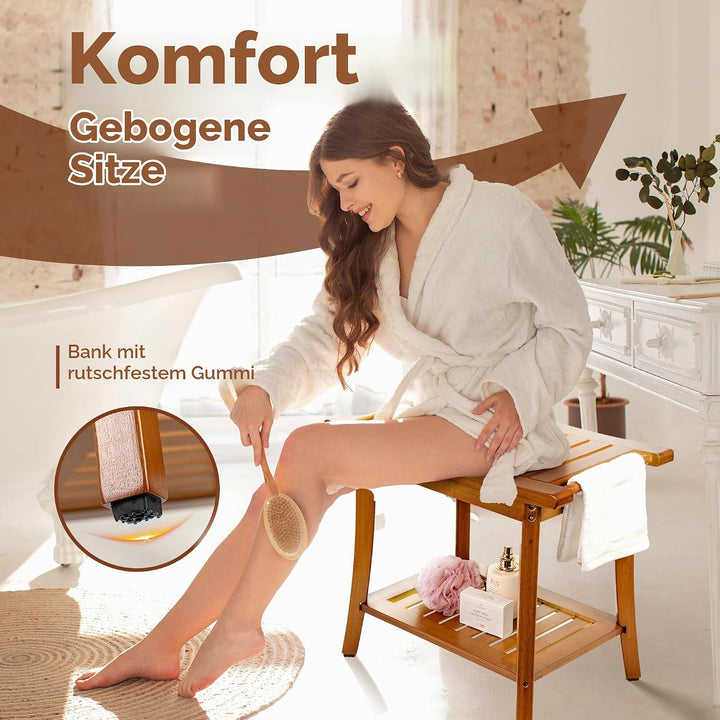 Utoplike Bambus Dusche Bank für Innen, Braun Badezimmer Hocker mit Griffen, Lagerung Regal, Holz Bad