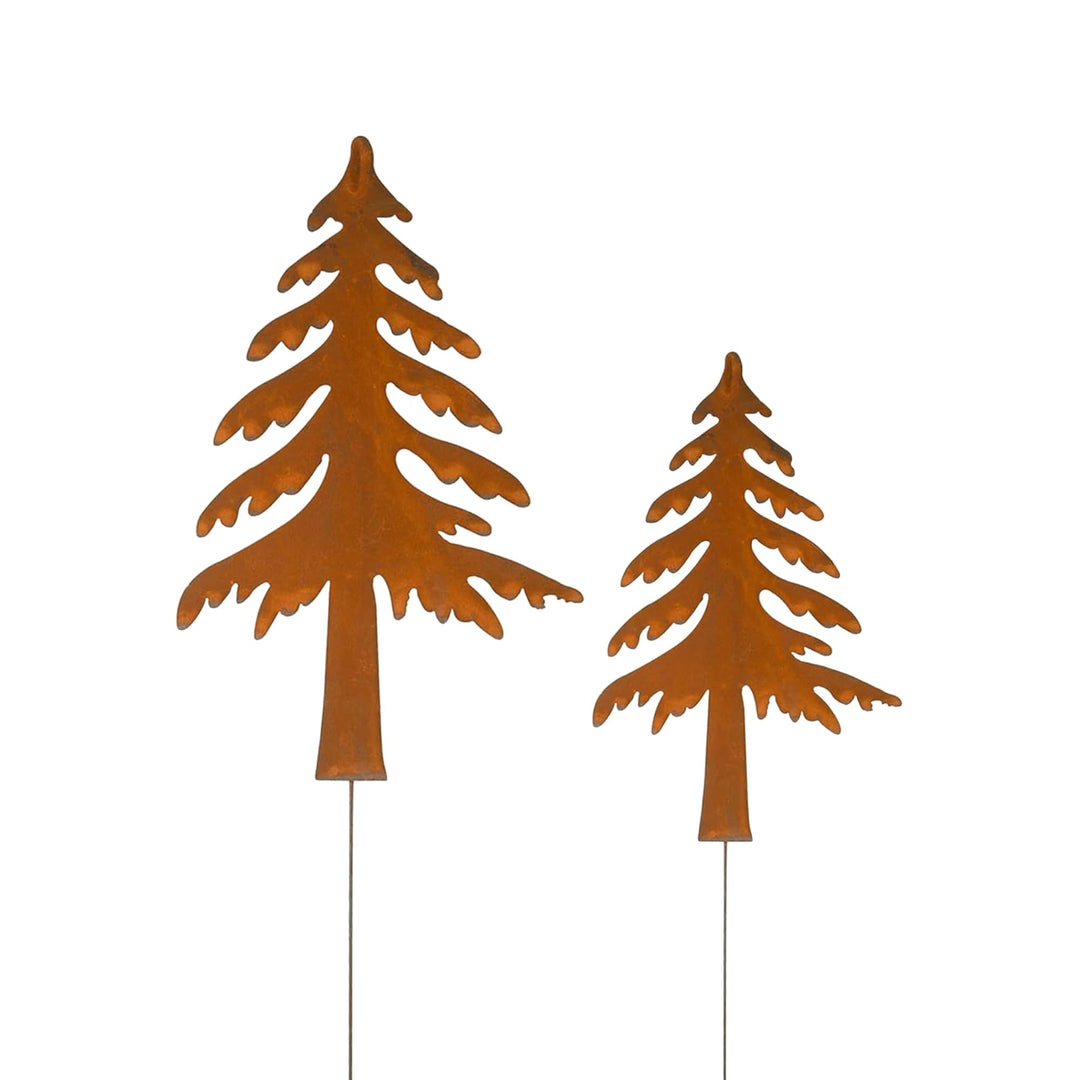 UNUS Gartenstecker Weihnachten Tannenbaum, 2er Set, Metallstecker Garten Rost, Gartendeko Rostoptik,
