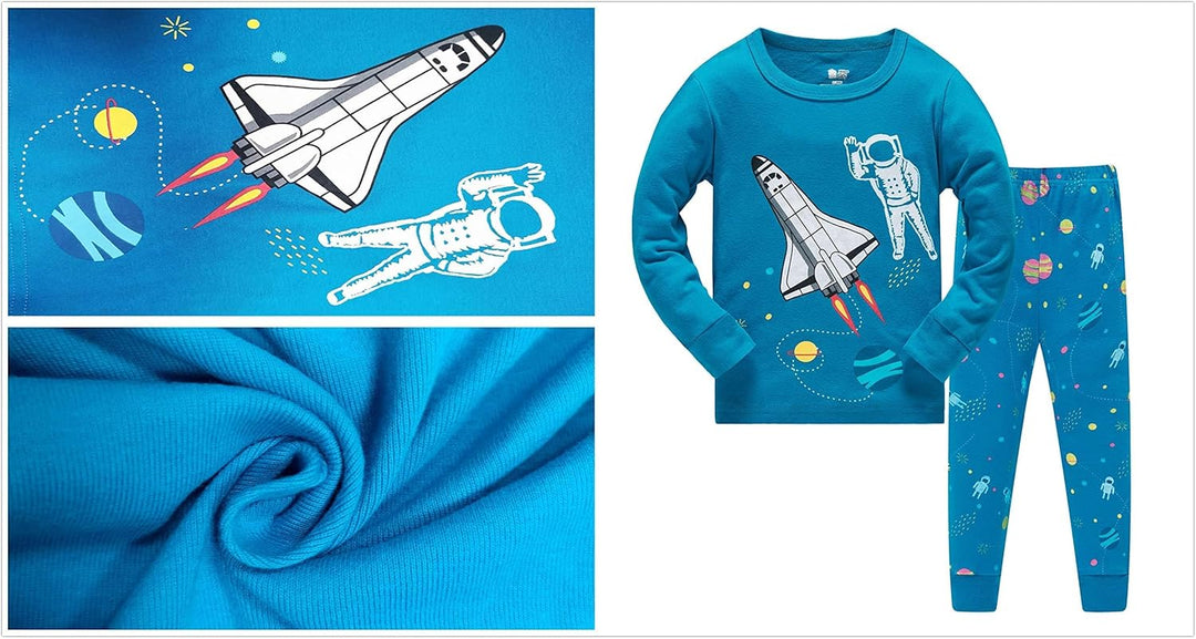 Jungen Pyjama Langarm 4-teilig Kleine Kinder Nachtwäsche Schlafanzug Set 2-14 Jahre, 4 Stück Bl
