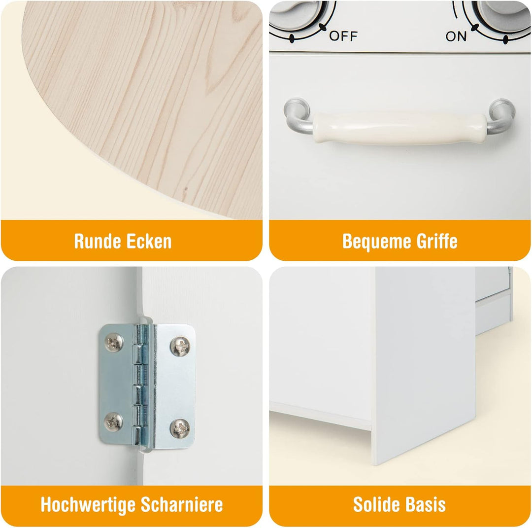 COSTWAY Eck Spielküche mit separatem Kühlschrank, Kinderküche Holz mit Sound, inkl. Spielzubehör, fü
