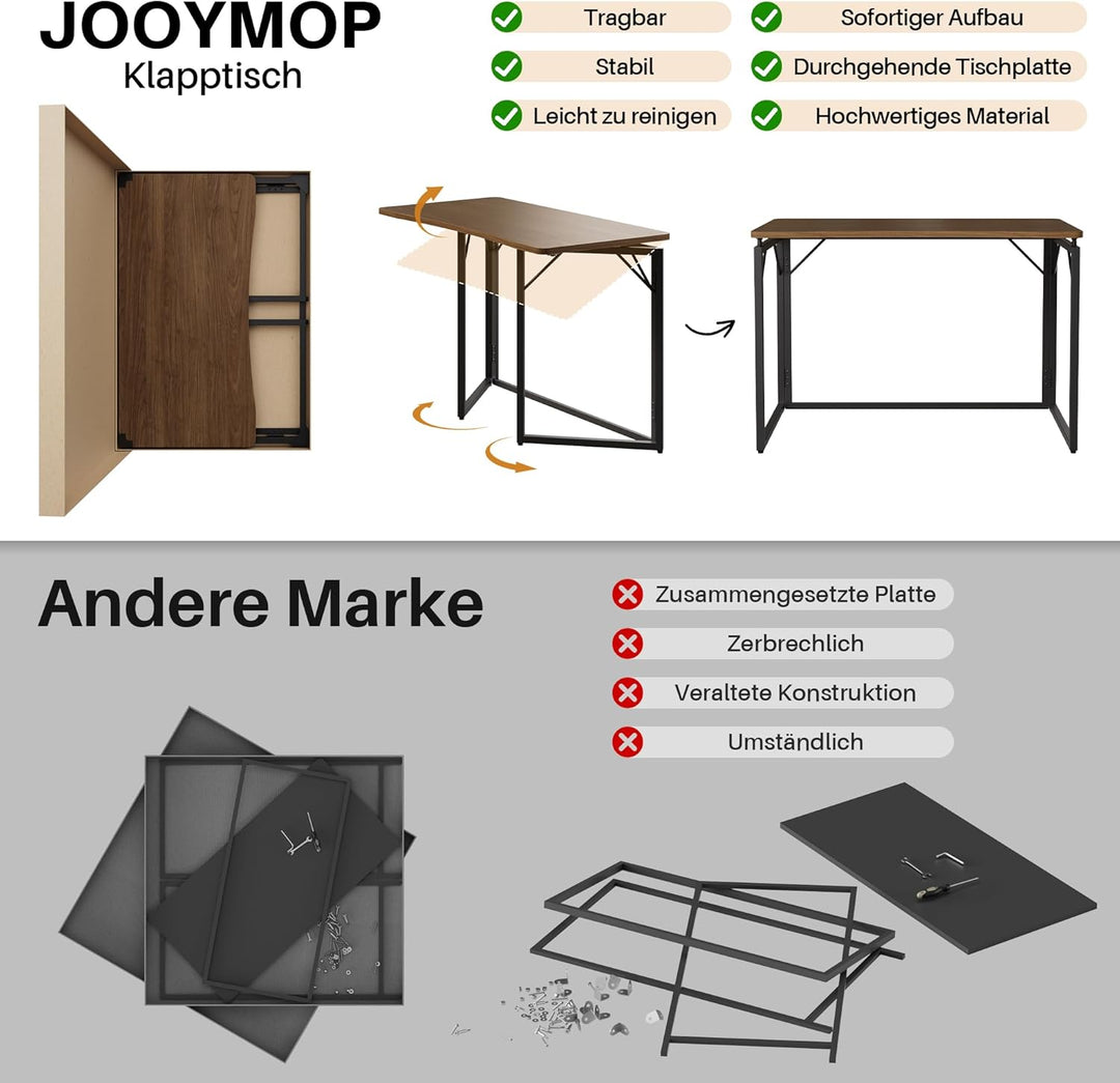 JOYMOOP 80 cm Klappschreibtisch – Braun, Keine Montage, Kleiner Faltbarer Schreibtisch für Zuhause,
