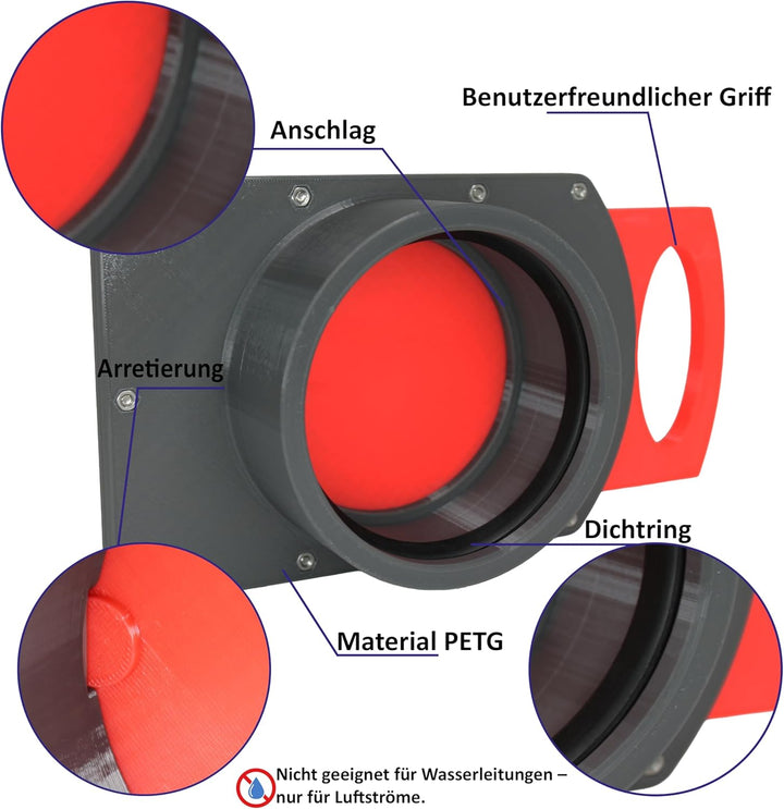 GENERIC DN 50mm Luft-Absperrschieber mit Muffe | Blastgate | PETG | Werkstattabsaugung | Absauganlag
