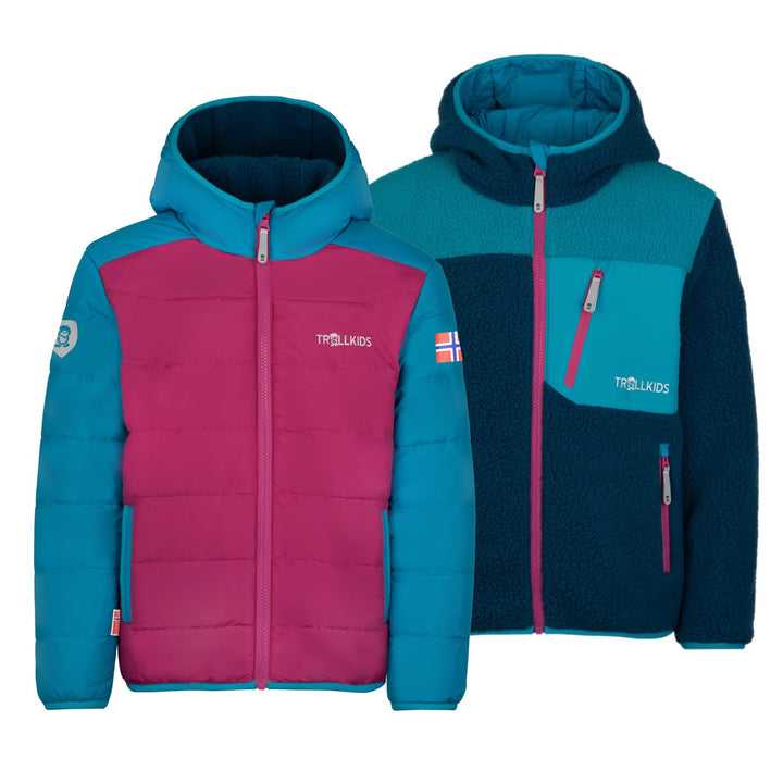 Trollkids winddichte Kinder Jacke mit Reissverschlusstaschen SANDVIKA 92 Helle Beere/Dunkeltürkis/Ma
