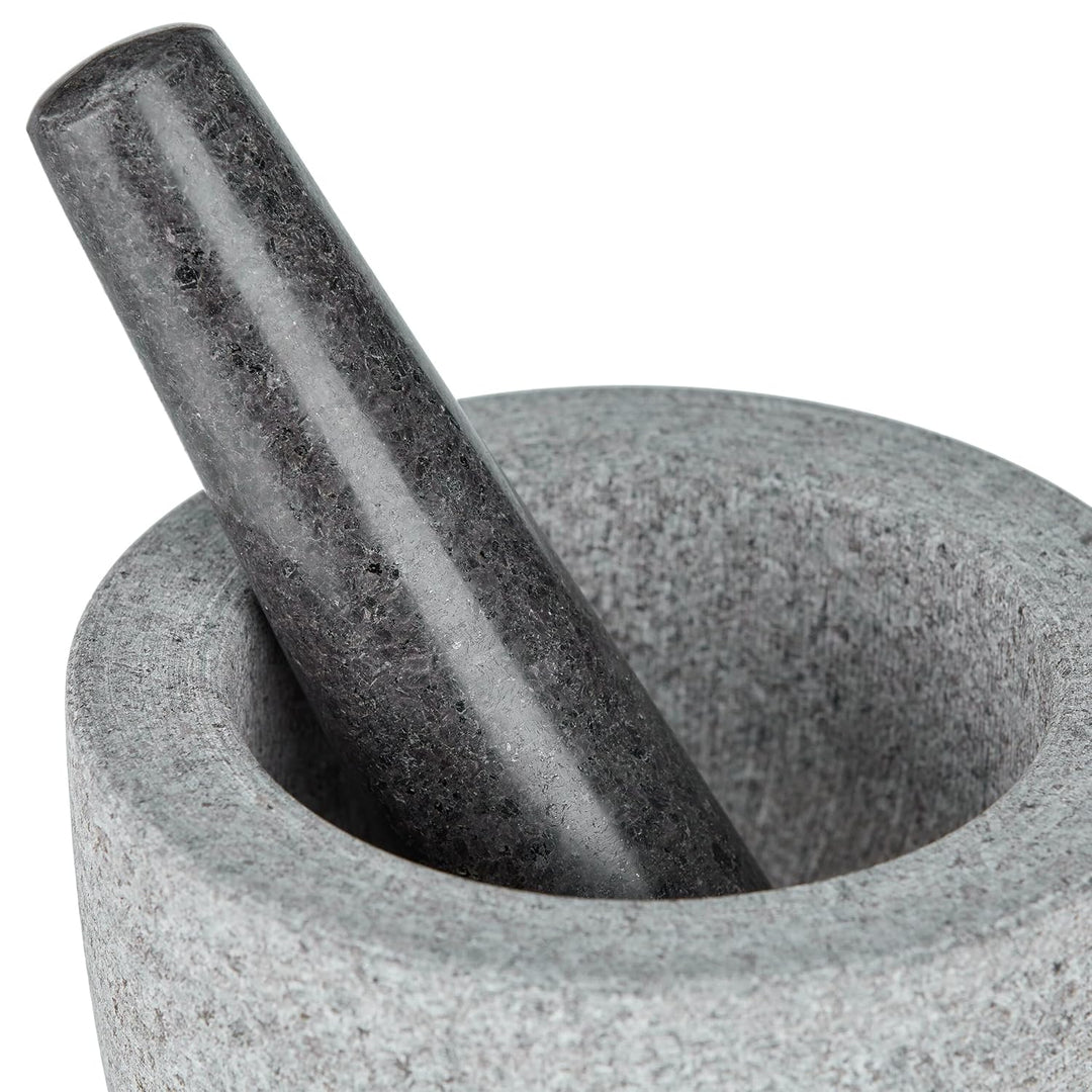Relaxdays Mörser mit Stössel, Granit, runder Steinmörser, HxD: 10 x 14 cm, Gewürze & Kräuter, schwer