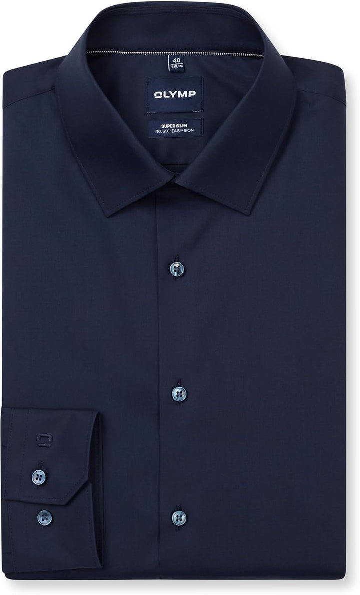 OLYMP Herren Oberhemd Langarm No. Six,Uni,super Slim,Urban Kent 36 Marine 18, 36 Marine 18