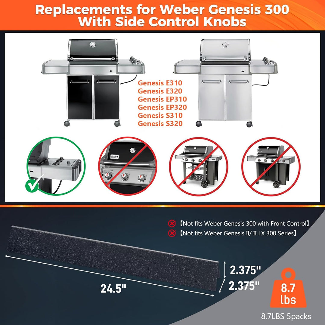 QuliMetal 62,2 cm Aromaschienen für Weber Genesis 300 Serie mit seitlichen Bedienknöpfen, passend fü