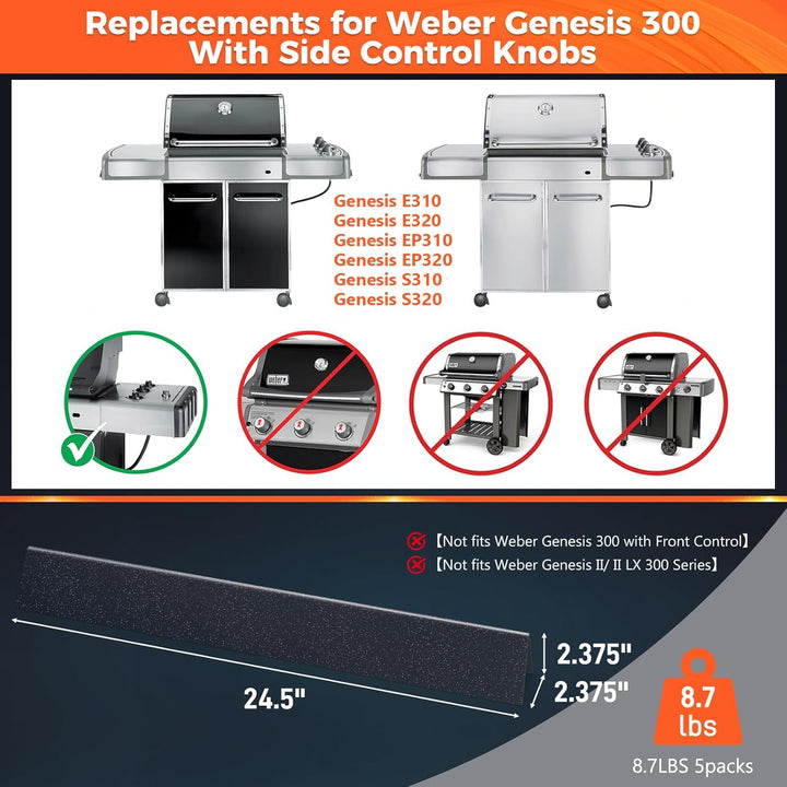 QuliMetal 62,2 cm Aromaschienen für Weber Genesis 300 Serie mit seitlichen Bedienknöpfen, passend fü