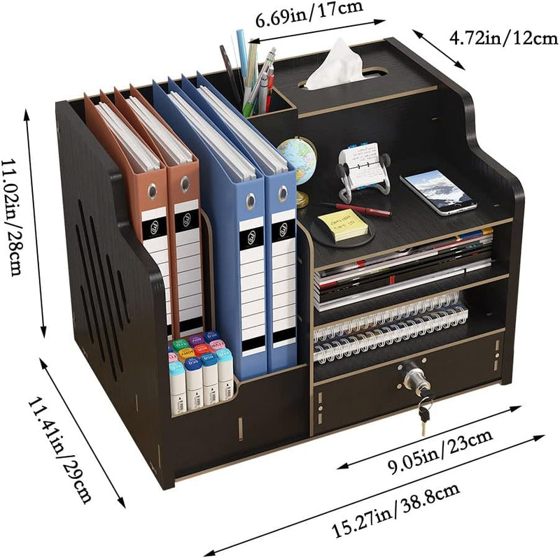 Aktualisierter Schreibtisch-Organizer aus Holz mit Schublade, grosse Kapazität Schreibtisch ordentli