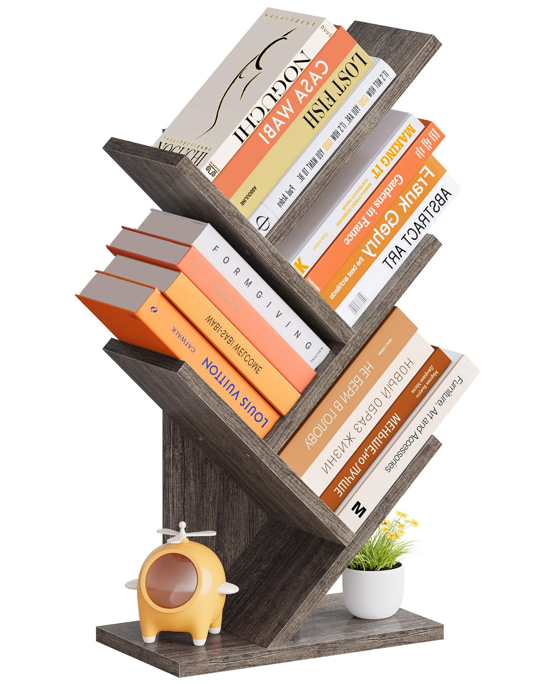Hoctieon Bücherregal Baumform, Standregal mit 4 Ebenen, Bookshelf Bookcase Holz Eckregal Stehend für