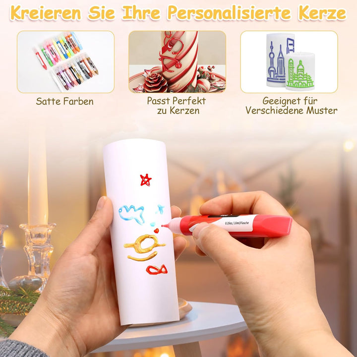 KASURE 24 Stück Farben Kerze Set, 10ml Wachsstifte zur Bemalung & Verzierung von Kerzen