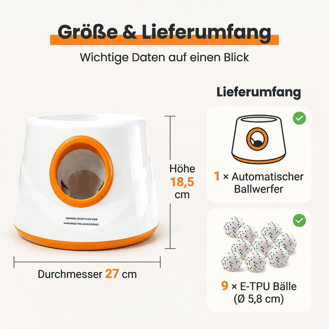 Automatischer Ballwerfer für Hunde, Wiederaufladbarer Ballwerfer mit 3 Distanzstufen (5–15 m), 9 ETP