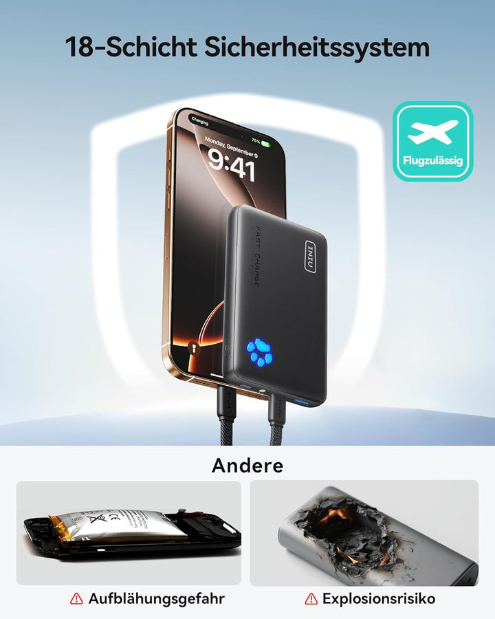 INIU Power Bank, 45W 10000mAh Powerbank Leichteste und Klein Aber Stark (USB C In & Out), PD3.0 Exte