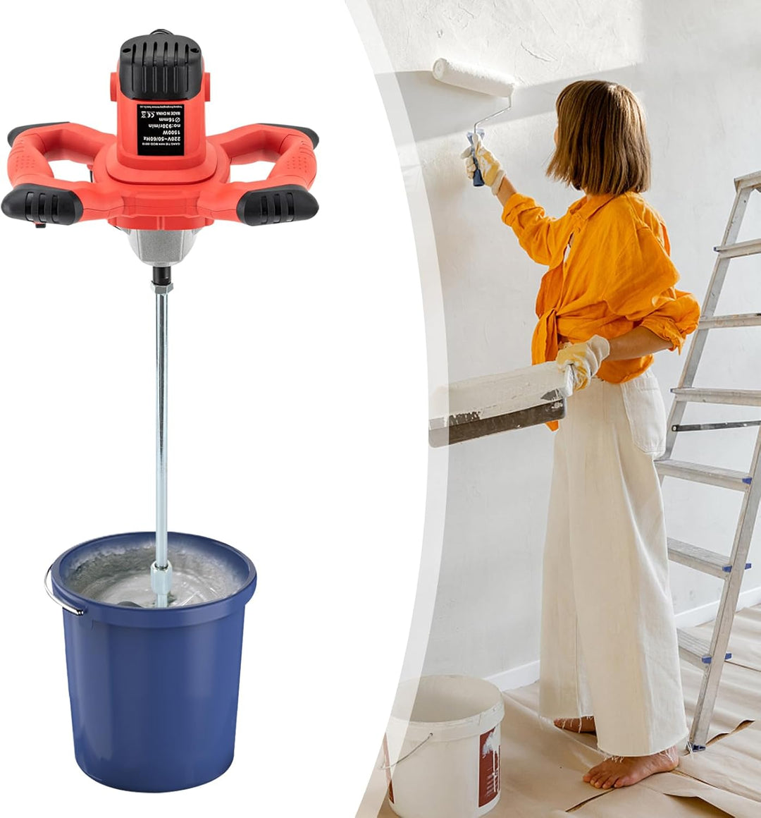 220V 1500W Rührwerk Betonrührer, Elektrisch Betonrührer Rührwerk 330-930 RPM, Industriemischer 6 Ein