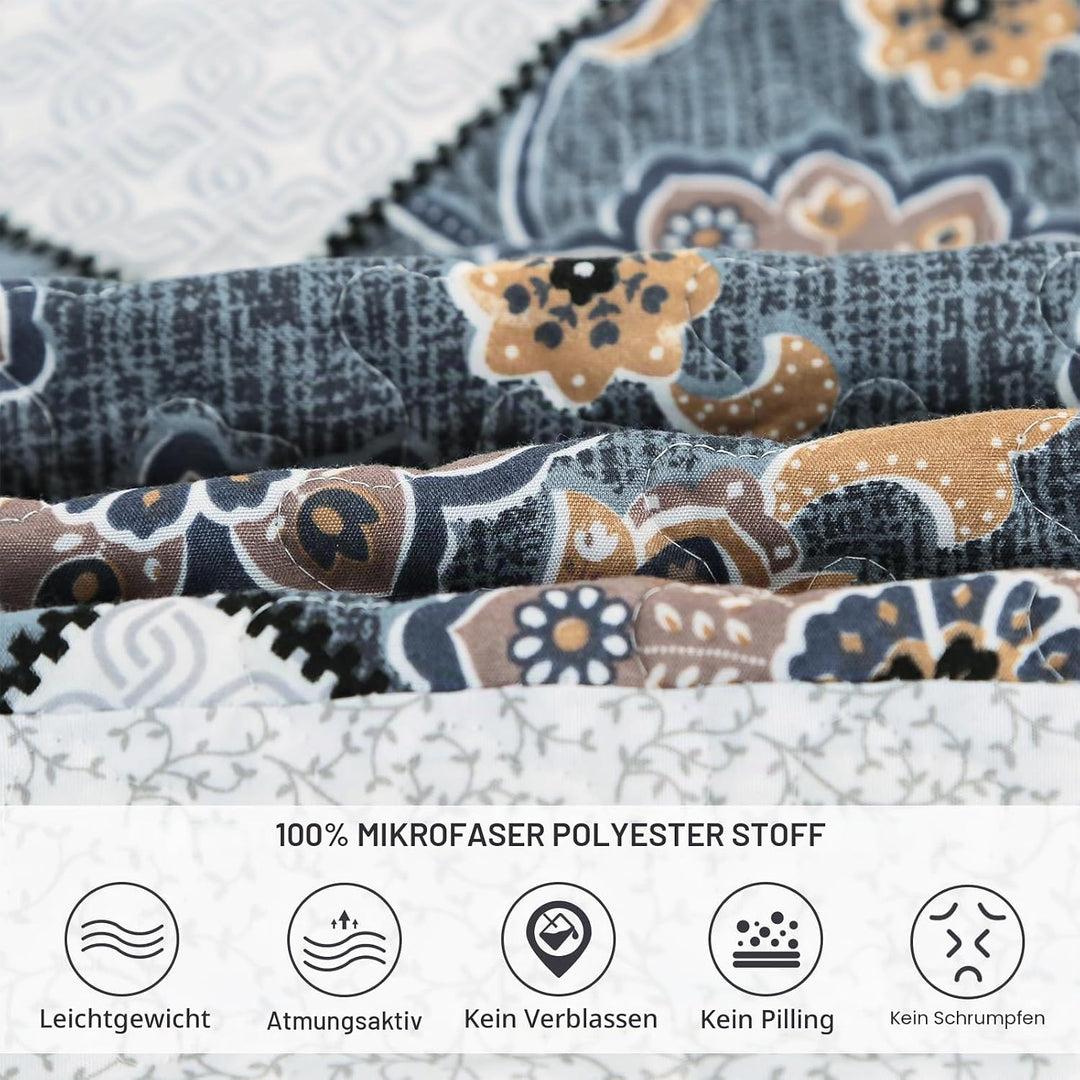 Qucover Tagesdecke 240x260cm für Bett, Patchwork Bettüberwurf aus Mikrofaser, Dünne Winter Steppdeck