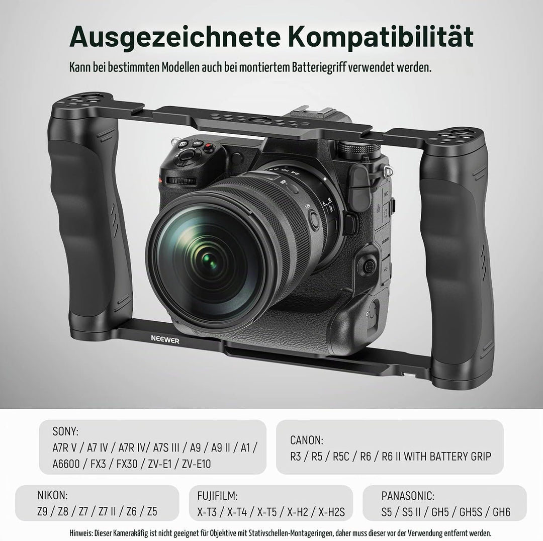 NEEWER Videokamera Käfig Rig mit Arca Basis, Doppelgriffen, 3/8" ARRI Aufnahme &amp; 1/4" Gewinde, Cold