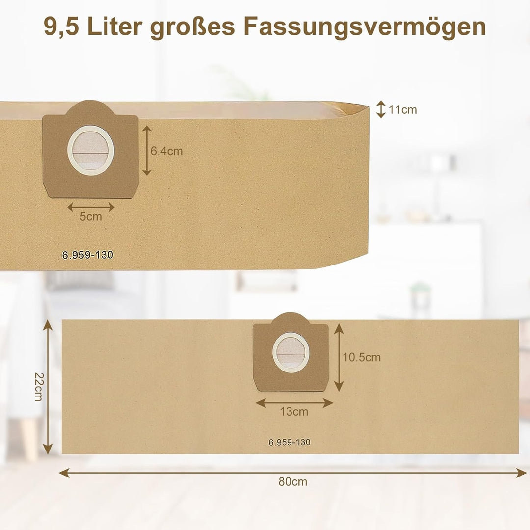 Fishoney 20 Stück WD3 Staubsaugerbeutel für Kärcher 6.959-130.0, Papier filterbeutel für WD3 1629 MV