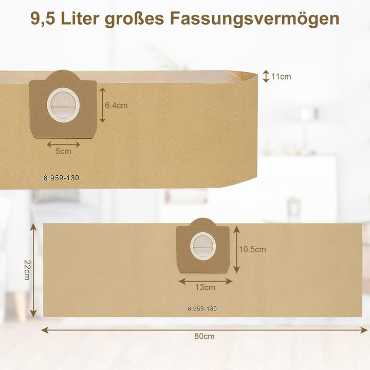 Fishoney 20 Stück WD3 Staubsaugerbeutel für Kärcher 6.959-130.0, Papier filterbeutel für WD3 1629 MV