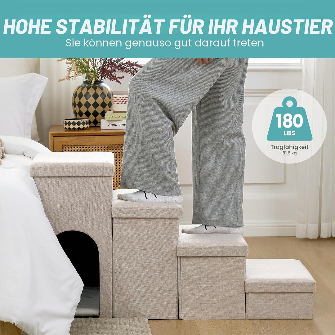 COZY KISS Hundetreppe für Kleine Hunde mit Stauraum und Katzenöffnung, Breite Haustiertreppe Faltbar