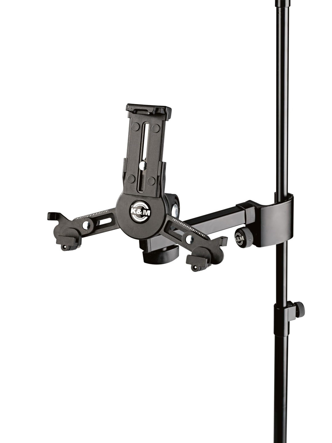 K&M 19796 Tablet-PC-Halter Schwarz - Zubehör für Mikrofon-Stativ e, neigbar- flexibel geeignet für g