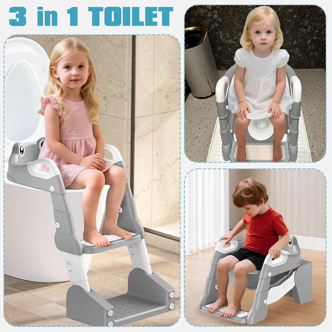 Toilettensitz Kinder mit Treppe, 2 in 1 Töpfchen für Kinder Toilettenaufsatz Kinder mit Spritzschutz