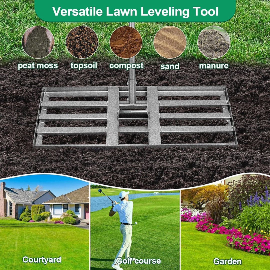 Rasen Nivellierrechen 76×26 cm, Heavy-Duty Garten Rasenrakel aus Karbonstahl, vollverschweisste Nive