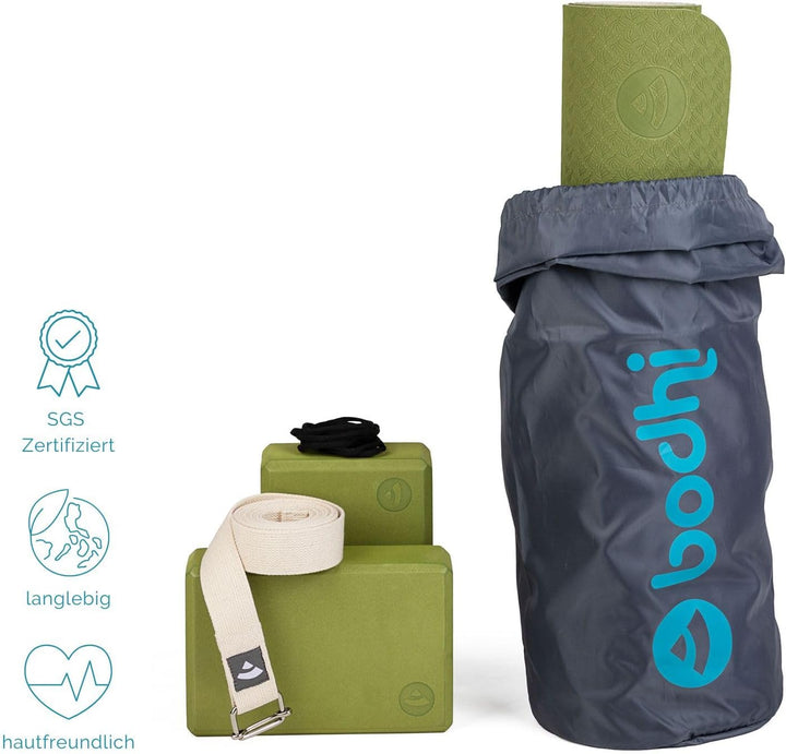 Bodhi Yoga Starter-Set Komplett | Rutschfeste Yogamatte aus TPE inkl. 2 Yogablöcken aus Eva (Moosgum
