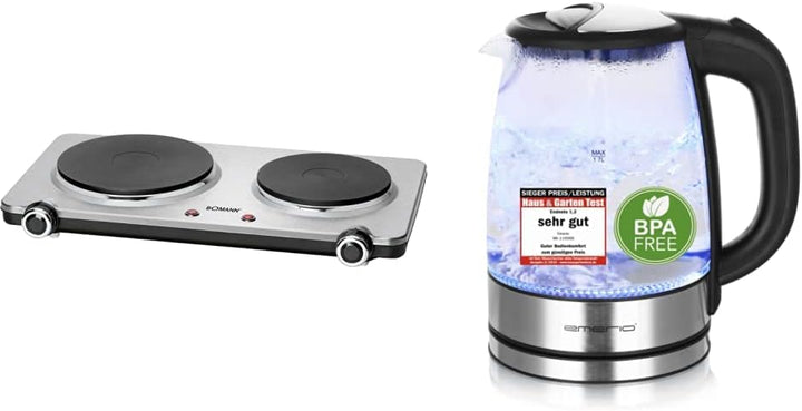 Bomann Doppel-Kochplatte DKP 5033 E, ideal für Camping, Küche oder Büro, zwei Kochplatten gross 18 c
