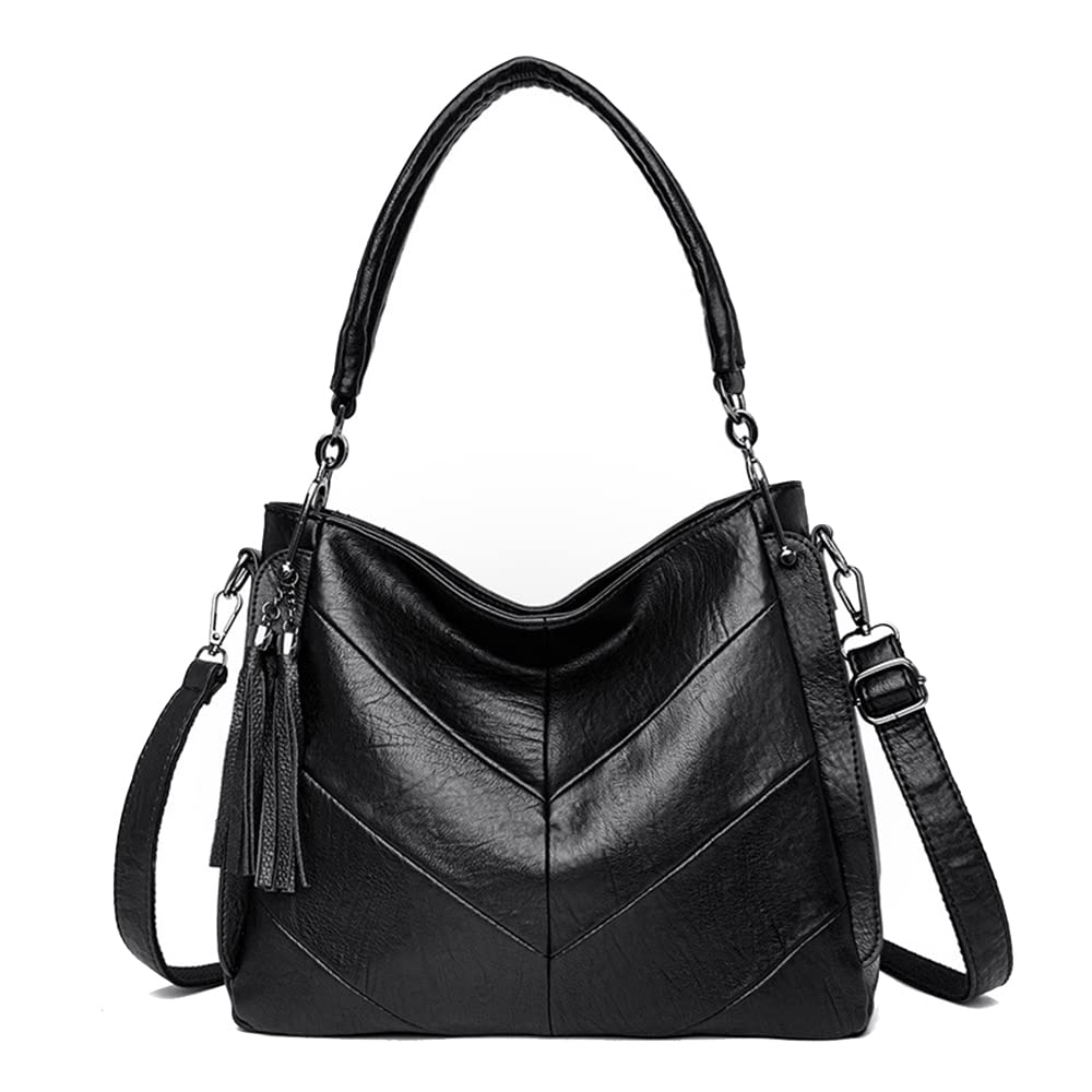 Kris Anna Damen PU Leder Hobo Schulter Handtasche Schwarz EINWEG, Schwarz