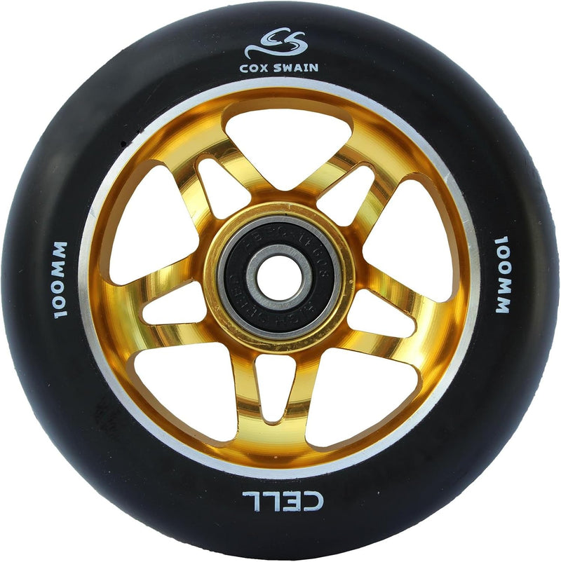 Cox Swain 2 STK. High End 100mm Stunt Scooter Rollen Alu Core - ABEC 11 Lager CELL (Gold) 100mm, CEL