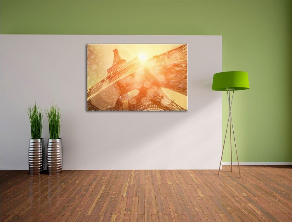Pixxprint Der Eiffelturm im Sonnenschein als Leinwandbild | Grösse: 100x70 cm | Wandbild | Kunstdruc