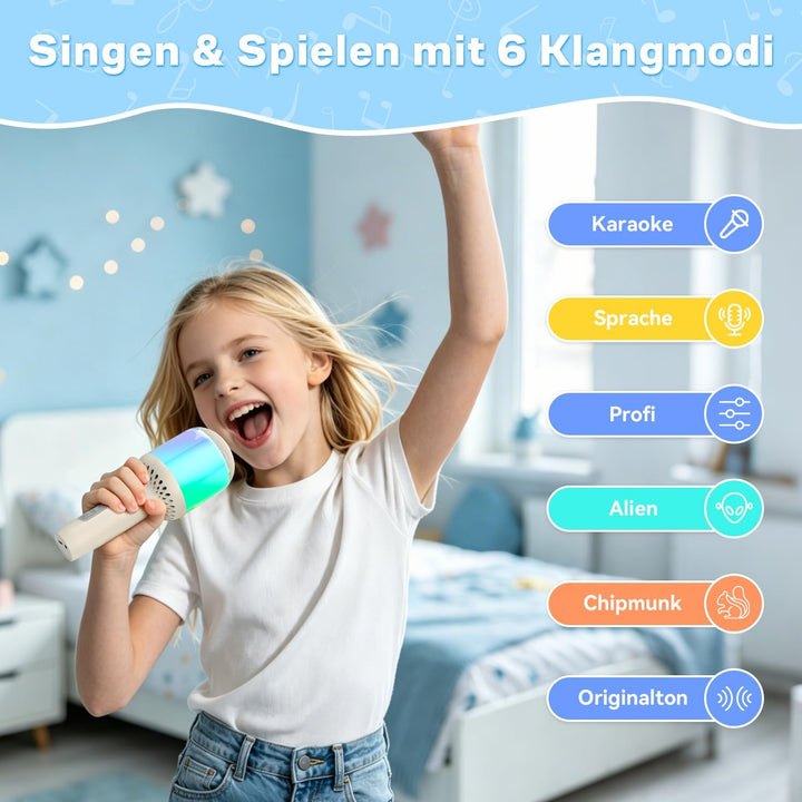Karaoke Mikrofon Kinder & Erwachsene , Kabellos Bluetooth Mikrofon Karaoke mit LED Licht, Tragbares