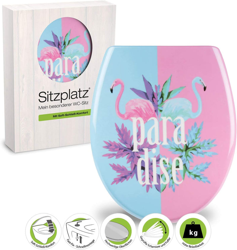 SITZPLATZ® WC-Sitz mit Absenkautomatik, Dekor Flamingo Paradise, antibakterieller Duroplast Toilette