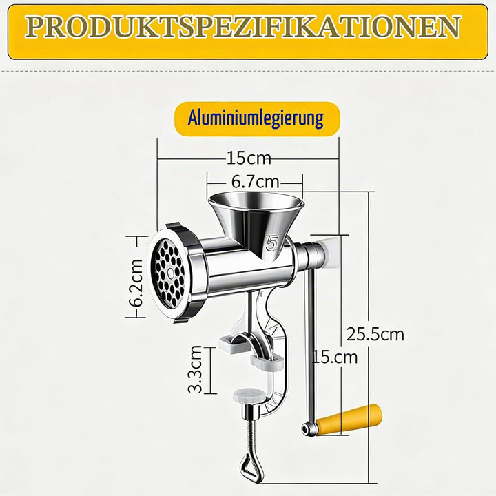 Edelstahl Handfleischwolf mit Wurstfüller - Manueller Fleischwolf für Haushalt, Multifunktions-Wolf