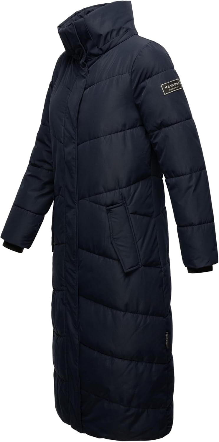 Navahoo Damen Wintermantel Warmer Steppmantel extralang mit Abnehmbarer Kapuze Hingucker XIV XS-XXL