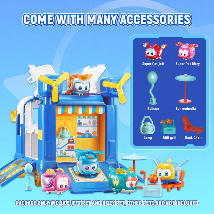 Super Wings 2-in-1 Super Pets Mini Base mit Super Pet Jett & Dizzy, Spielzeug für 3 4 5 6 7 8 9 10 Y