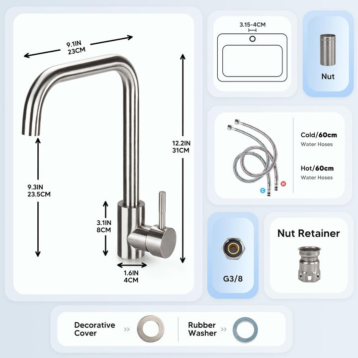 Virklyee Wasserhahn Spültischarmatur Wasserhahn Küche 360° Drehbar Küchenarmatur aus Edelstah, Einst
