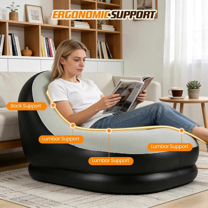 Aufblasbares Sofa mit Fusshocker Set – Luftsofa mit Beflockung für Camping, Garten &amp; Wohnzimmer, Was