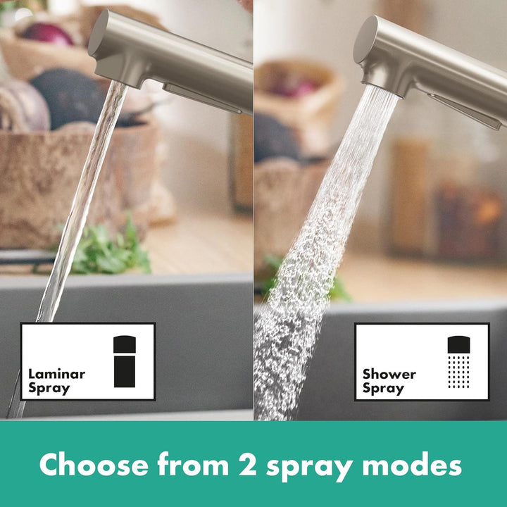 hansgrohe Zesis M33 - Küchenarmatur mit Metall Brause ausziehbar, 2 Strahlarten, Wasserhahn Küche mi