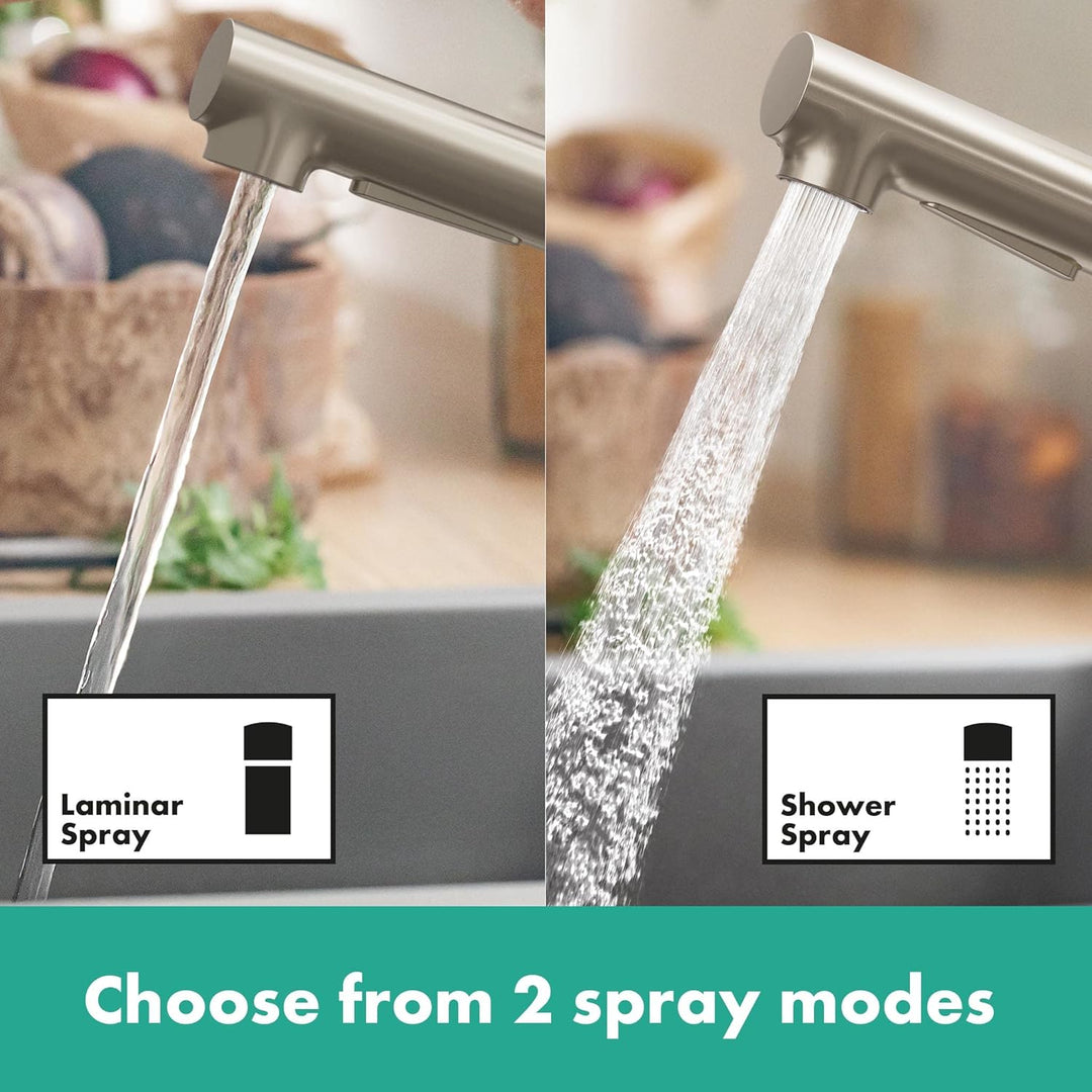 hansgrohe Zesis M33 - Küchenarmatur mit Metall Brause ausziehbar, mit Schlauchbox (sBox), 2 Strahlar