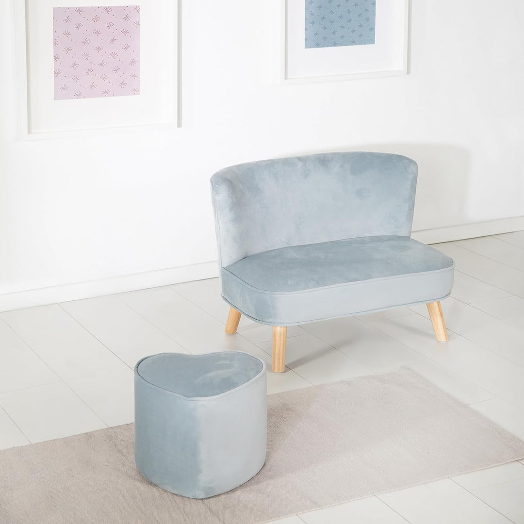 roba Kinderhocker Lil Sofa in Herzform - Bequemer Hocker in blauem Samtstoff - Polstermöbel Pouf für