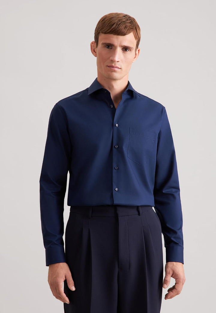 Seidensticker Herren Men Regular Patch Longsleeve Hemd (1er Pack) 38 Dunkelblau(193690), 38 Dunkelbl