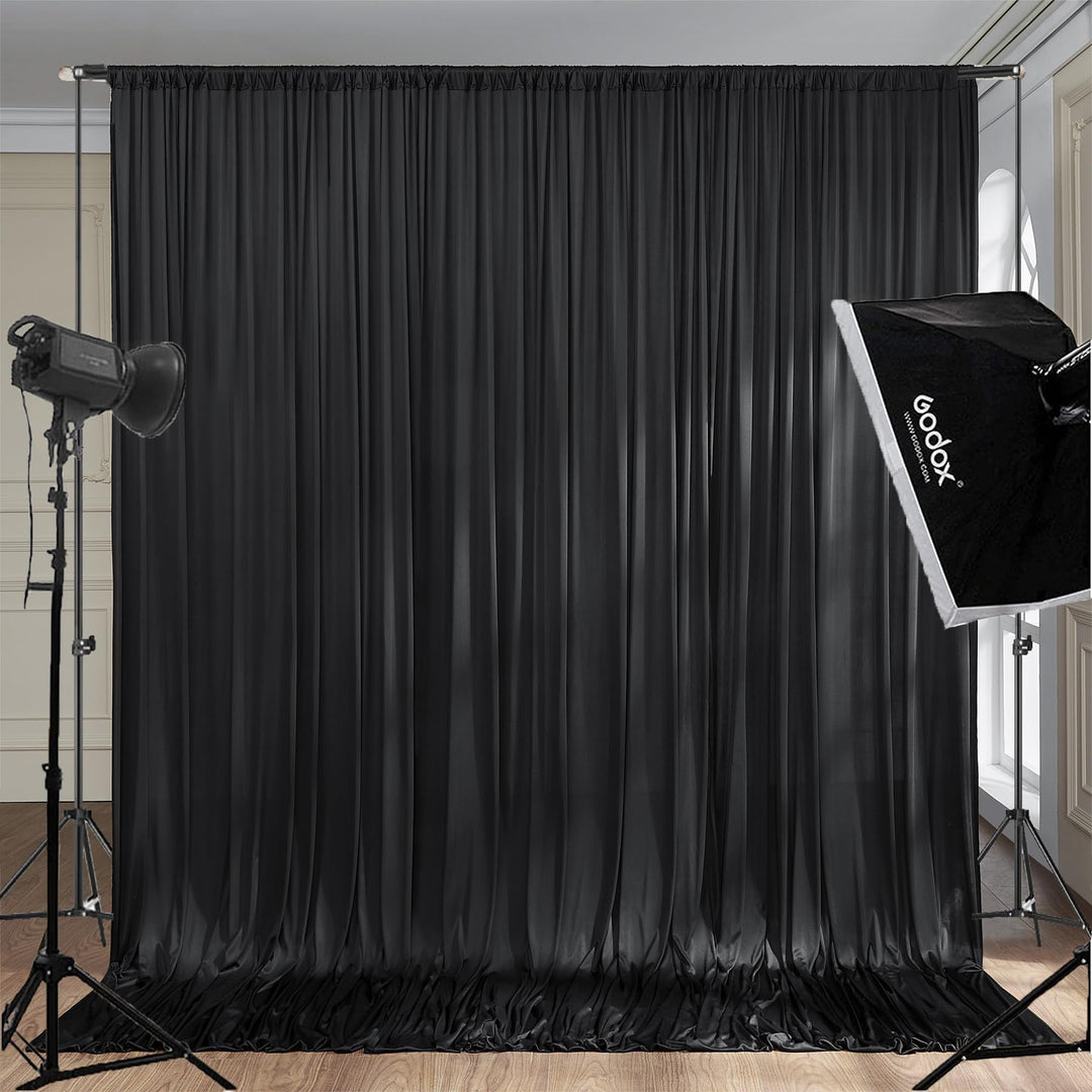 2 Stücke 1,5×2,15cm Schwarz Hintergrund Vorhänge für Hochzeit Party 100% Polyester Falten freie Weis