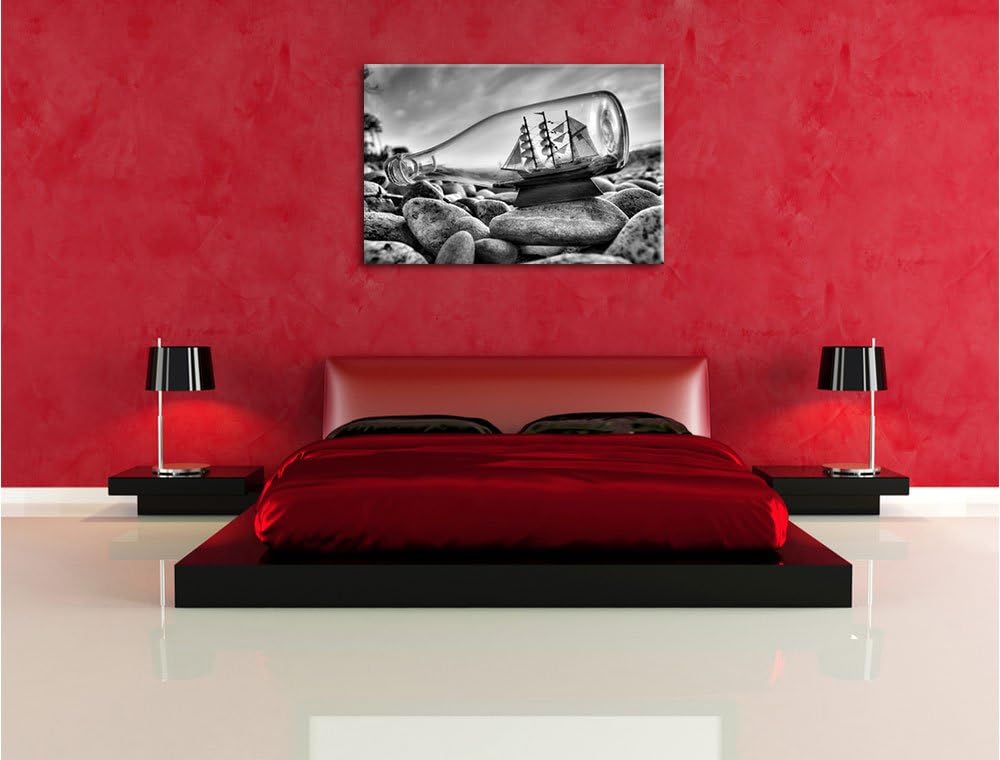Pixxprint Flasche mit Schiff / 120x80cm Leinwandbild bespannt auf Holzrahmen/Wandbild Kunstdruck Dek